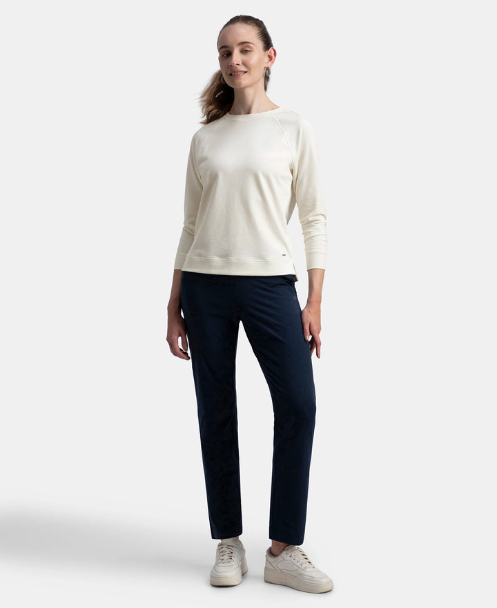 Super Combed Cotton Rich French Terry Fabric Solid Sweatshirt with Raglan Sleeve Styling - Cannoli Cream