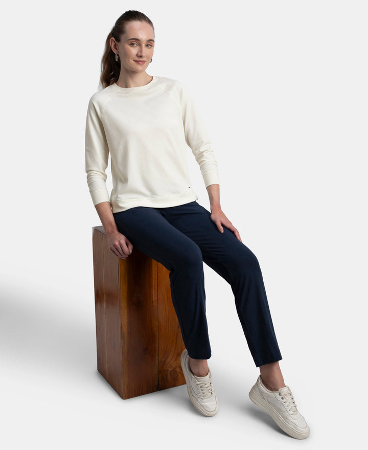 Super Combed Cotton Rich French Terry Fabric Solid Sweatshirt with Raglan Sleeve Styling - Cannoli Cream