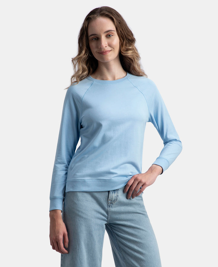 Super Combed Cotton Rich French Terry Fabric Solid Sweatshirt with Raglan Sleeve Styling - Powder Blue