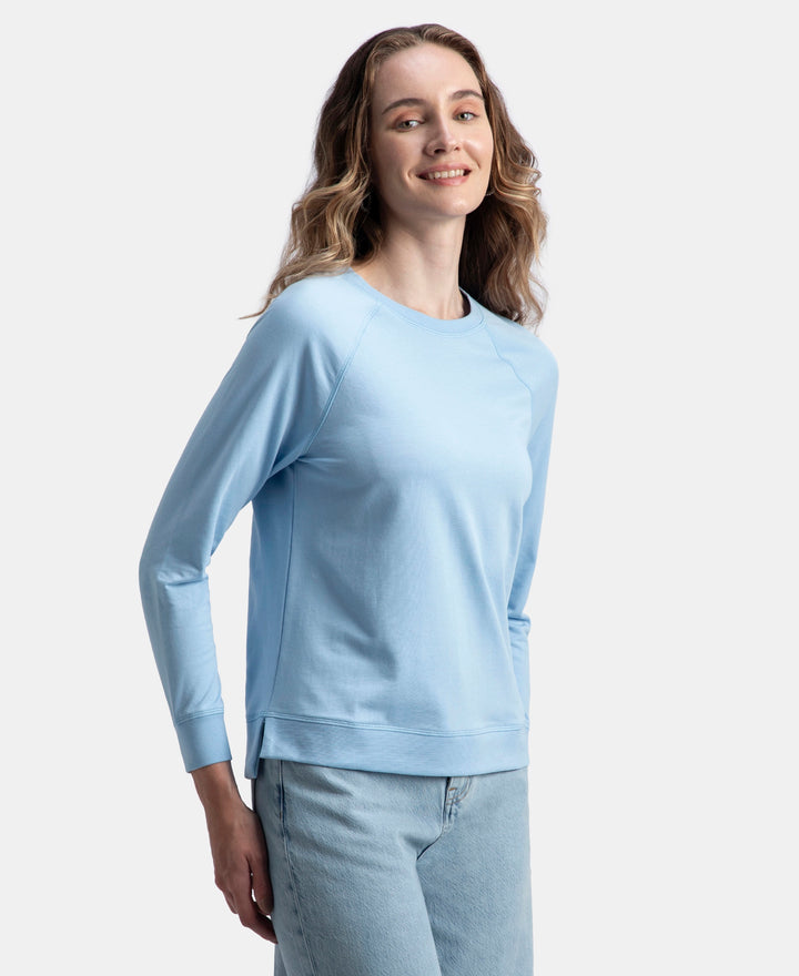 Super Combed Cotton Rich French Terry Fabric Solid Sweatshirt with Raglan Sleeve Styling - Powder Blue