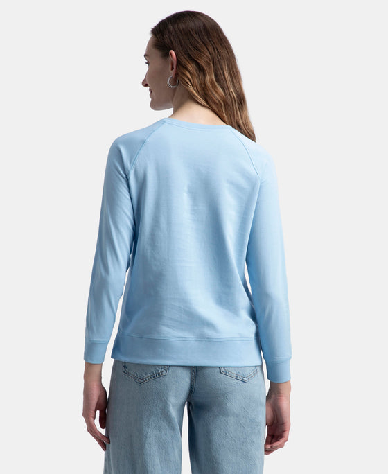 Super Combed Cotton Rich French Terry Fabric Solid Sweatshirt with Raglan Sleeve Styling - Powder Blue