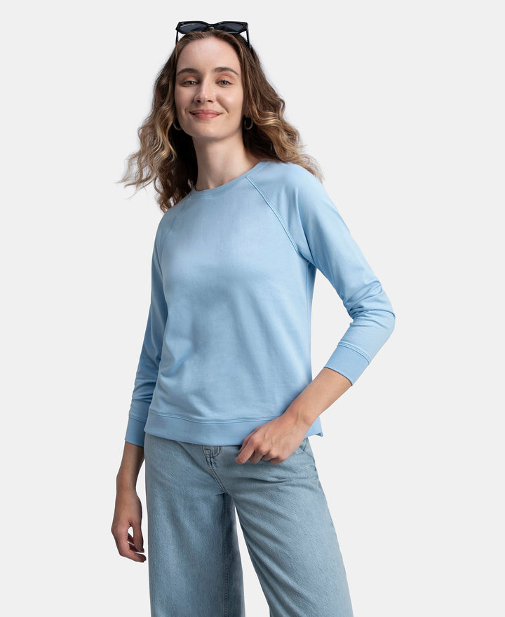 Super Combed Cotton Rich French Terry Fabric Solid Sweatshirt with Raglan Sleeve Styling - Powder Blue