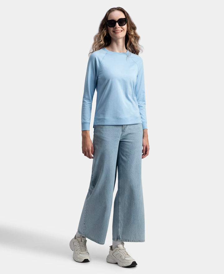 Super Combed Cotton Rich French Terry Fabric Solid Sweatshirt with Raglan Sleeve Styling - Powder Blue