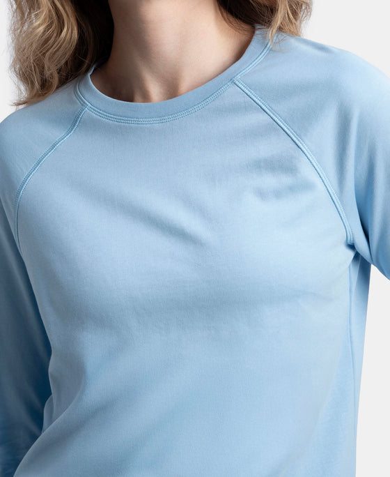 Super Combed Cotton Rich French Terry Fabric Solid Sweatshirt with Raglan Sleeve Styling - Powder Blue