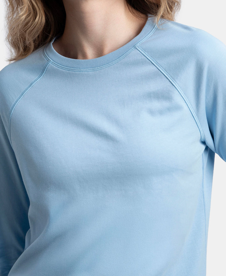 Super Combed Cotton Rich French Terry Fabric Solid Sweatshirt with Raglan Sleeve Styling - Powder Blue