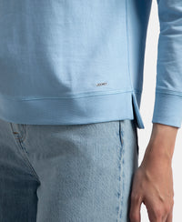 Super Combed Cotton Rich French Terry Fabric Solid Sweatshirt with Raglan Sleeve Styling - Powder Blue