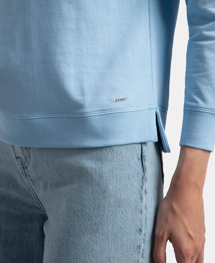 Super Combed Cotton Rich French Terry Fabric Solid Sweatshirt with Raglan Sleeve Styling - Powder Blue