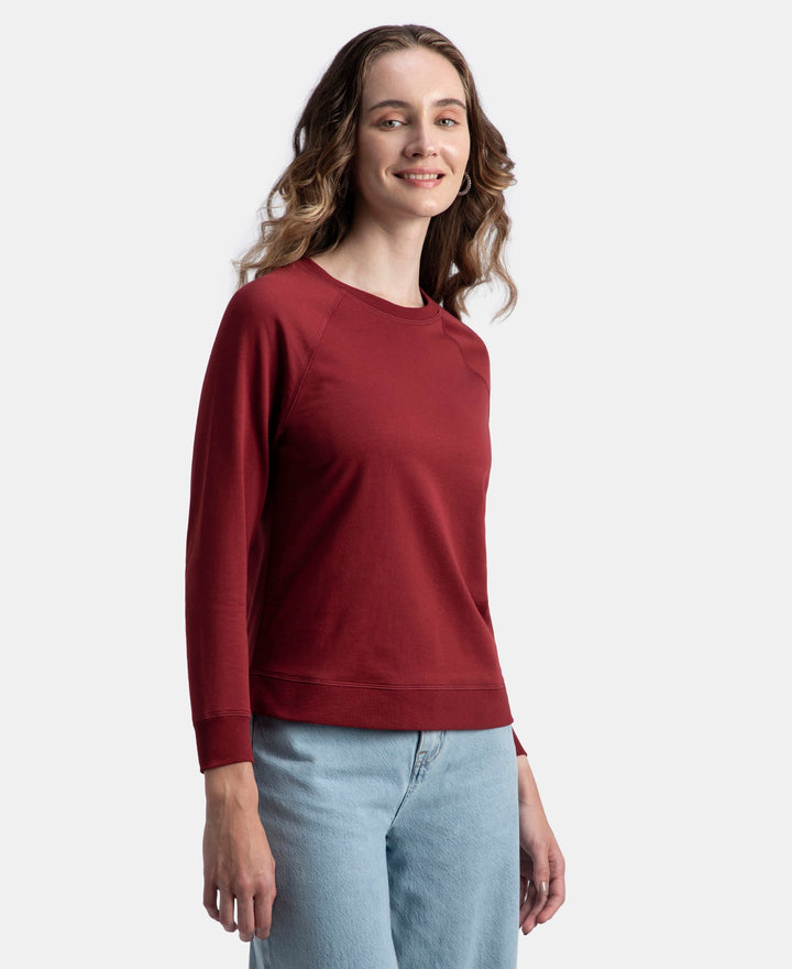 Super Combed Cotton Rich French Terry Fabric Solid Sweatshirt with Raglan Sleeve Styling - Pomegranate