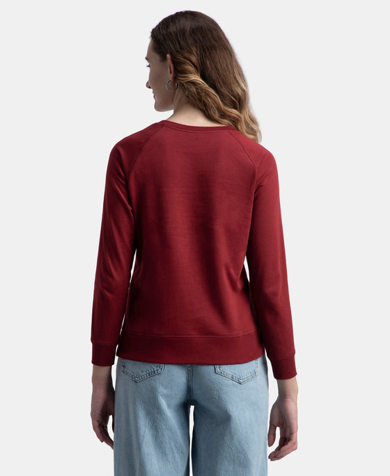 Super Combed Cotton Rich French Terry Fabric Solid Sweatshirt with Raglan Sleeve Styling - Pomegranate