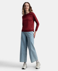 Super Combed Cotton Rich French Terry Fabric Solid Sweatshirt with Raglan Sleeve Styling - Pomegranate