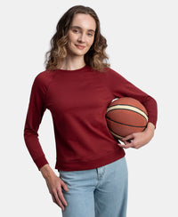 Super Combed Cotton Rich French Terry Fabric Solid Sweatshirt with Raglan Sleeve Styling - Pomegranate