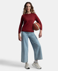 Super Combed Cotton Rich French Terry Fabric Solid Sweatshirt with Raglan Sleeve Styling - Pomegranate