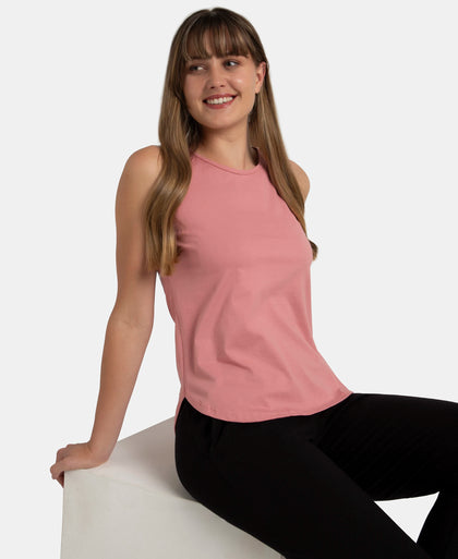 Super Combed Cotton Rich Solid Curved Hem Styled Tank Top - Brandied Apricot