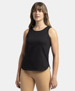 Super Combed Cotton Rich Solid Curved Hem Styled Tank Top - Black