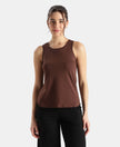 Super Combed Cotton Rich Solid Curved Hem Styled Tank Top - Chicory Coffee