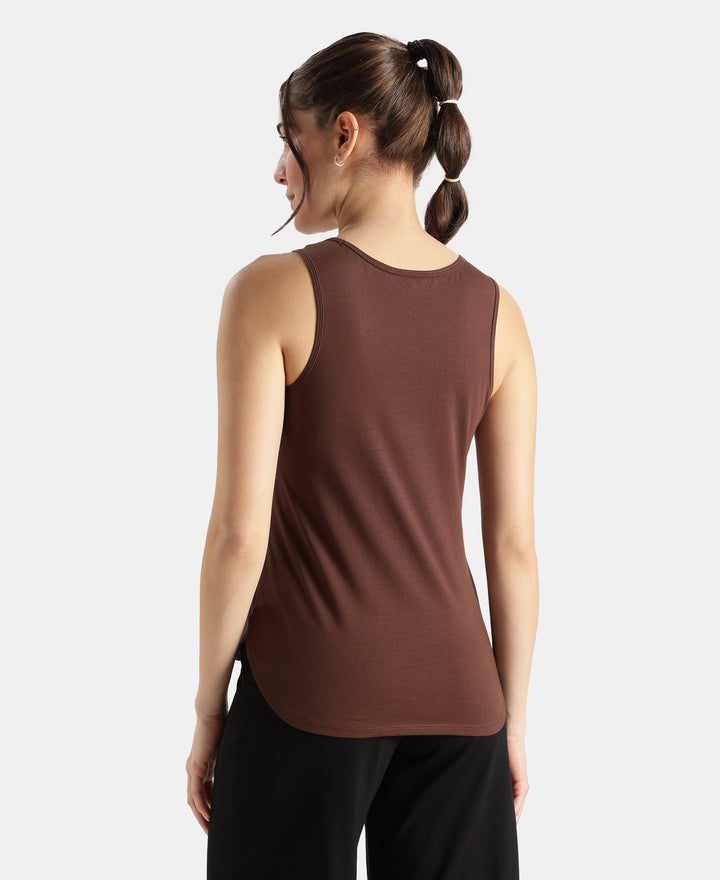 Super Combed Cotton Rich Solid Curved Hem Styled Tank Top - Chicory Coffee