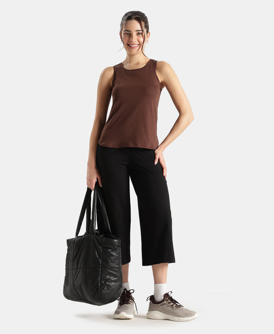 Super Combed Cotton Rich Solid Curved Hem Styled Tank Top - Chicory Coffee