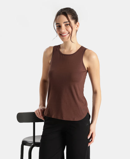 Super Combed Cotton Rich Solid Curved Hem Styled Tank Top - Chicory Coffee