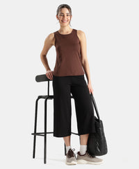 Super Combed Cotton Rich Solid Curved Hem Styled Tank Top - Chicory Coffee