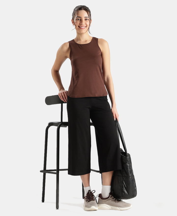 Super Combed Cotton Rich Solid Curved Hem Styled Tank Top - Chicory Coffee