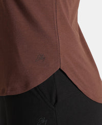 Super Combed Cotton Rich Solid Curved Hem Styled Tank Top - Chicory Coffee