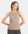 Super Combed Cotton Rich Solid Curved Hem Styled Tank Top - Desert Taupe