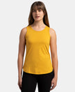 Super Combed Cotton Rich Solid Curved Hem Styled Tank Top - Golden Spice