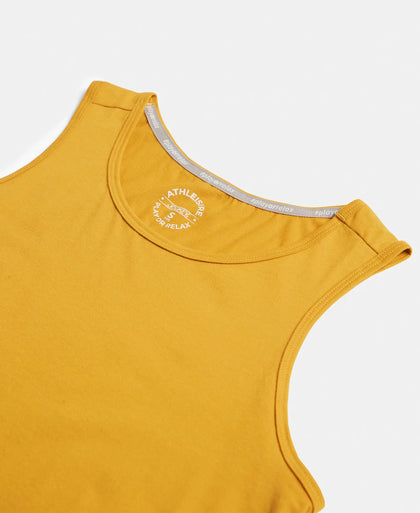 Super Combed Cotton Rich Solid Curved Hem Styled Tank Top - Golden Spice
