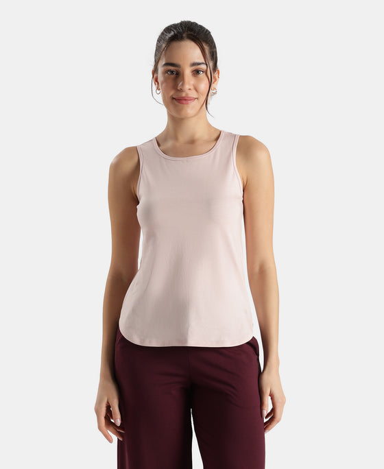 Super Combed Cotton Rich Solid Curved Hem Styled Tank Top - Potpourri