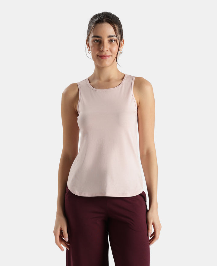 Super Combed Cotton Rich Solid Curved Hem Styled Tank Top - Potpourri