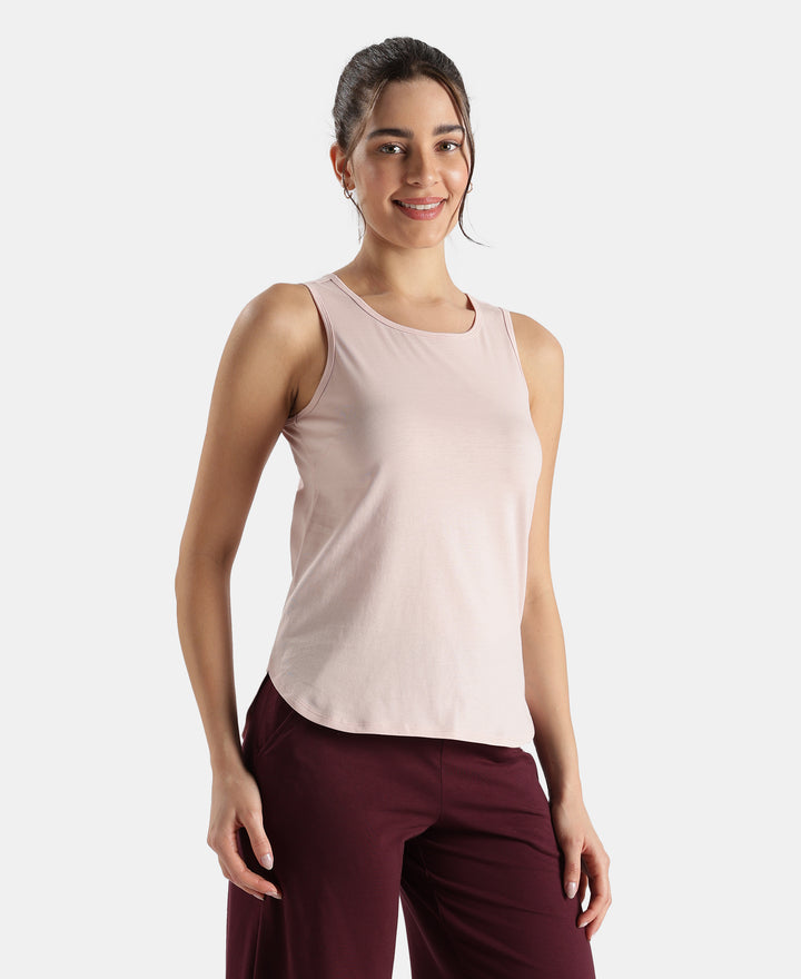 Super Combed Cotton Rich Solid Curved Hem Styled Tank Top - Potpourri