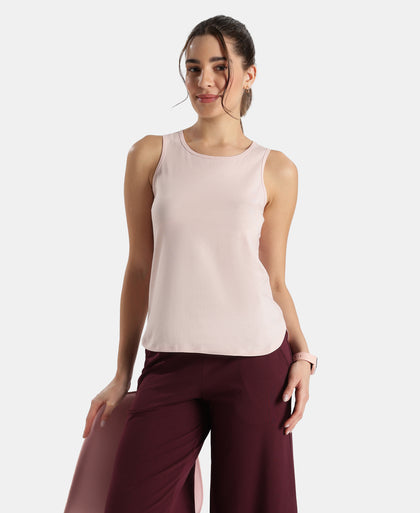 Super Combed Cotton Rich Solid Curved Hem Styled Tank Top - Potpourri