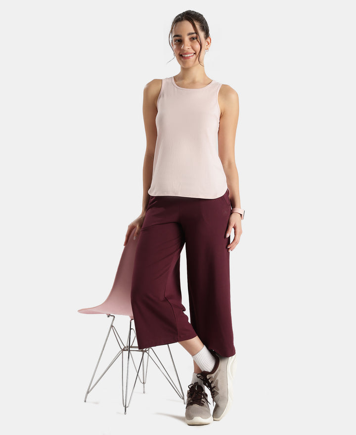 Super Combed Cotton Rich Solid Curved Hem Styled Tank Top - Potpourri