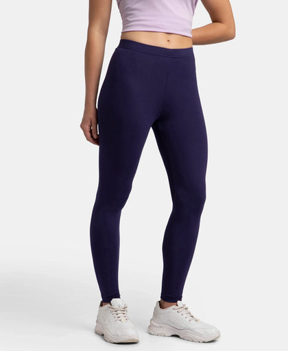 Super Combed Cotton Elastane Stretch Leggings with Ultrasoft Waistband - Blue