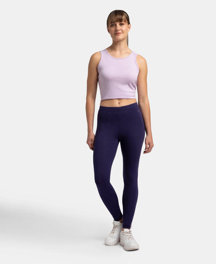 Super Combed Cotton Elastane Stretch Leggings with Ultrasoft Waistband - Blue