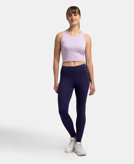 Super Combed Cotton Elastane Stretch Leggings with Ultrasoft Waistband - Blue