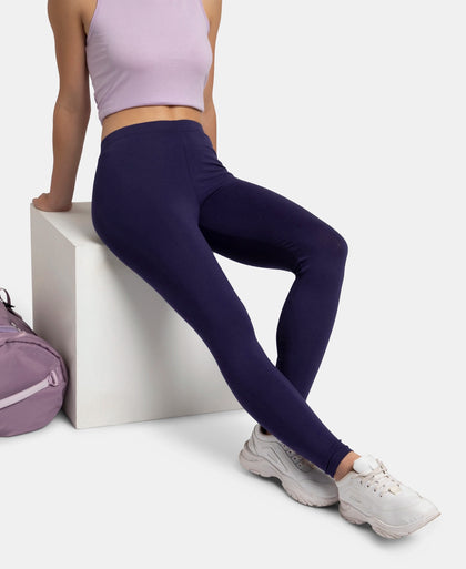 Super Combed Cotton Elastane Stretch Leggings with Ultrasoft Waistband - Blue