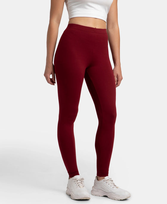 Super Combed Cotton Elastane Stretch Leggings with Ultrasoft Waistband - Cabernet