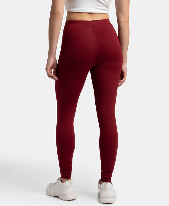 Super Combed Cotton Elastane Stretch Leggings with Ultrasoft Waistband - Cabernet
