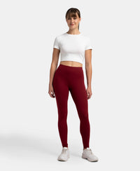 Super Combed Cotton Elastane Stretch Leggings with Ultrasoft Waistband - Cabernet