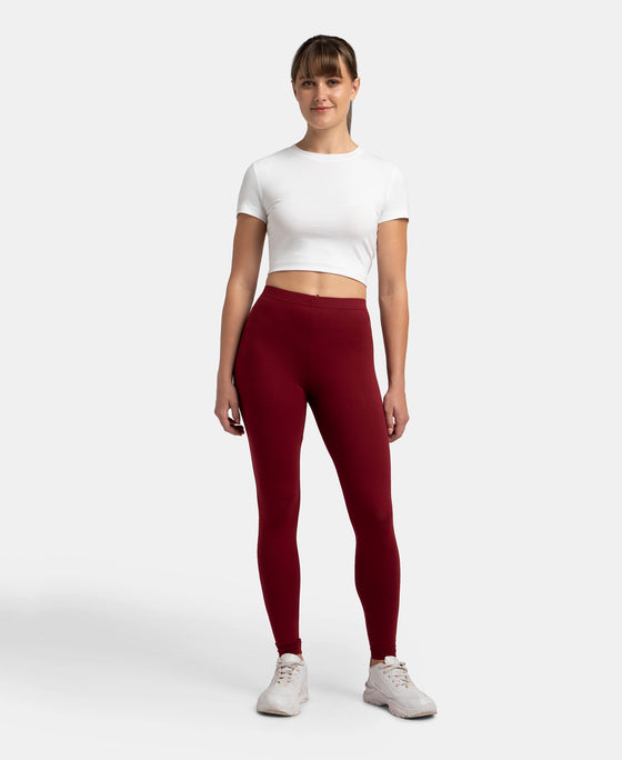 Super Combed Cotton Elastane Stretch Leggings with Ultrasoft Waistband - Cabernet