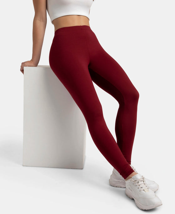 Super Combed Cotton Elastane Stretch Leggings with Ultrasoft Waistband - Cabernet