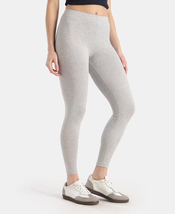 Super Combed Cotton Elastane Stretch Leggings with Ultrasoft Waistband - Light Grey Melange