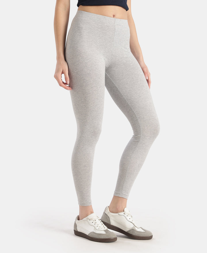 Super Combed Cotton Elastane Stretch Leggings with Ultrasoft Waistband - Light Grey Melange