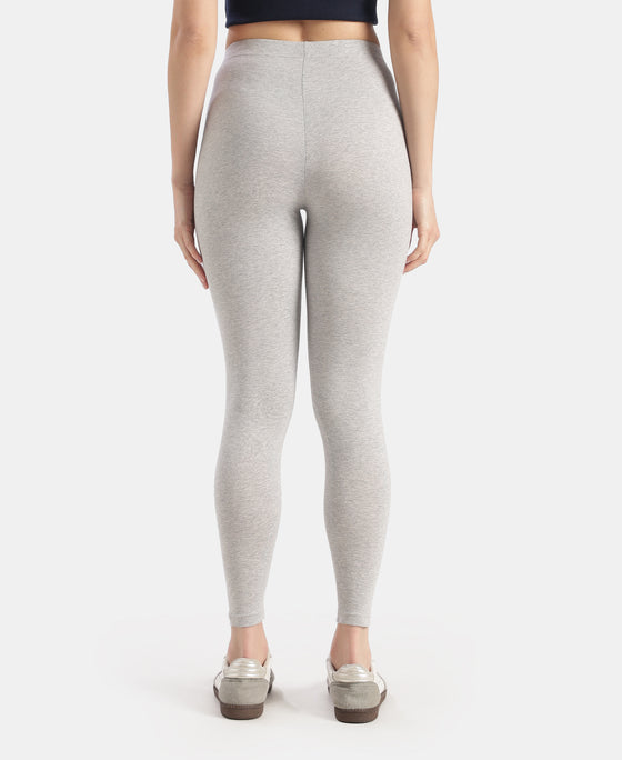 Super Combed Cotton Elastane Stretch Leggings with Ultrasoft Waistband - Light Grey Melange