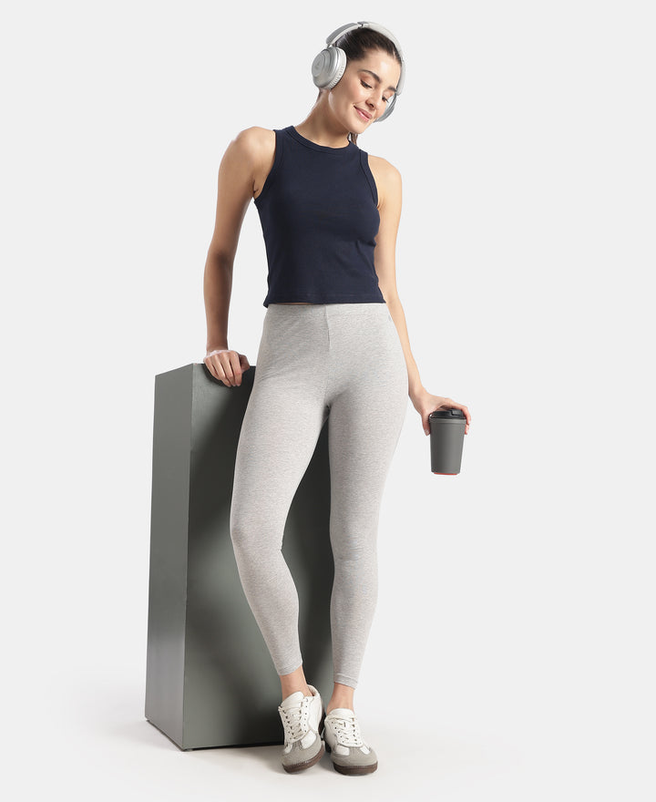 Super Combed Cotton Elastane Stretch Leggings with Ultrasoft Waistband - Light Grey Melange
