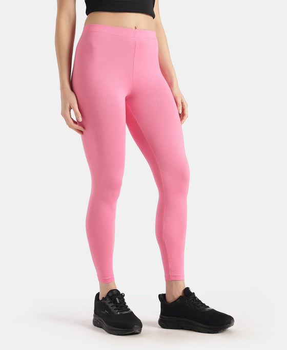 Super Combed Cotton Elastane Stretch Leggings with Ultrasoft Waistband - Pink Carnation
