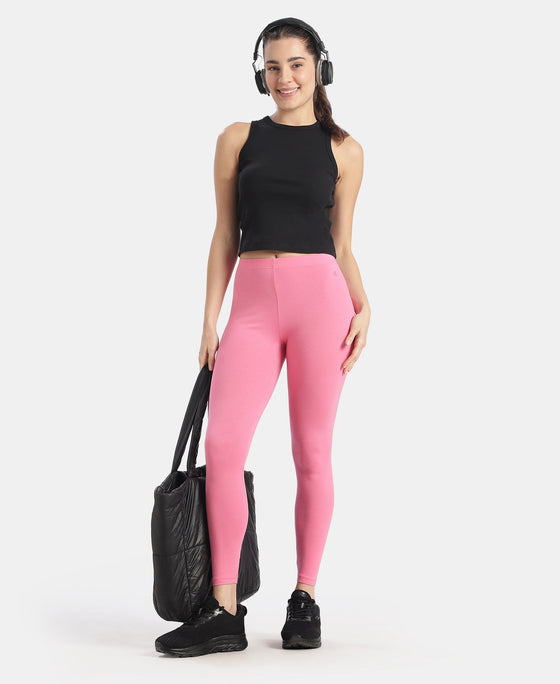 Super Combed Cotton Elastane Stretch Leggings with Ultrasoft Waistband - Pink Carnation