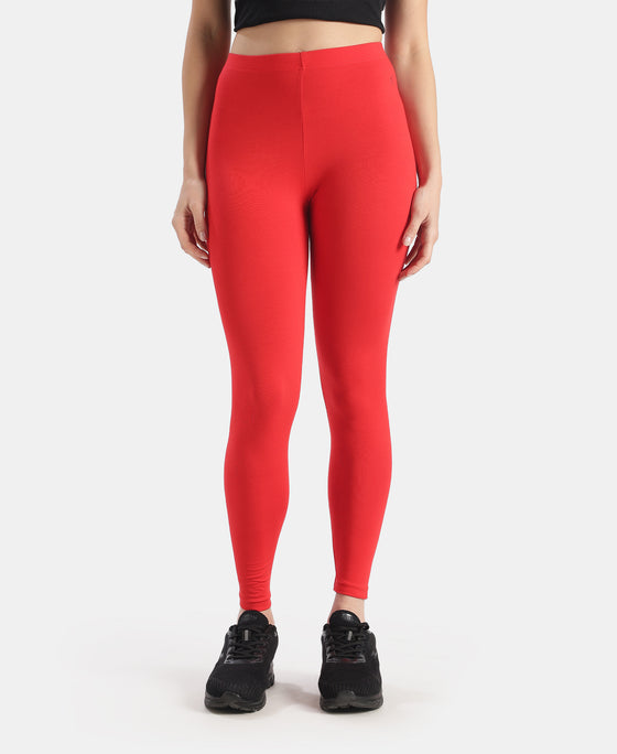 Super Combed Cotton Elastane Stretch Leggings with Ultrasoft Waistband - Rio Red