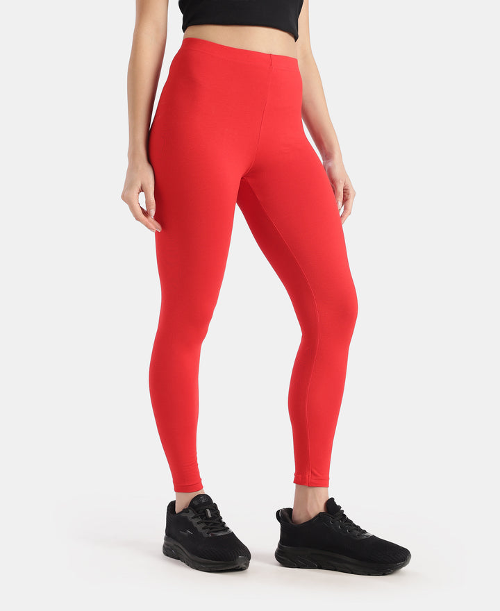 Super Combed Cotton Elastane Stretch Leggings with Ultrasoft Waistband - Rio Red